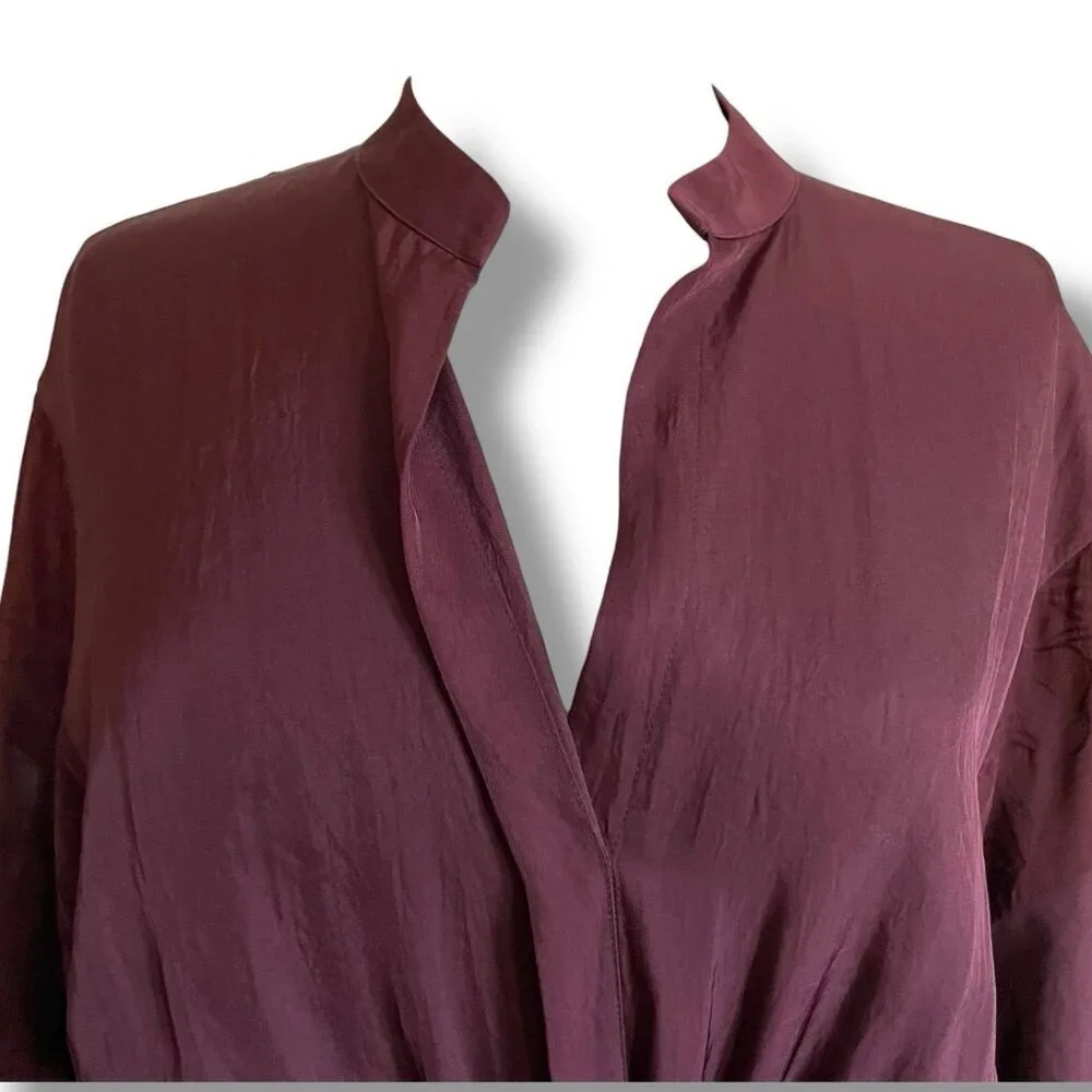 Vince Womens Midi Dress Sz Small Merlot Red Silk Jacquard Minimalist Blouson - Picture 6 of 12